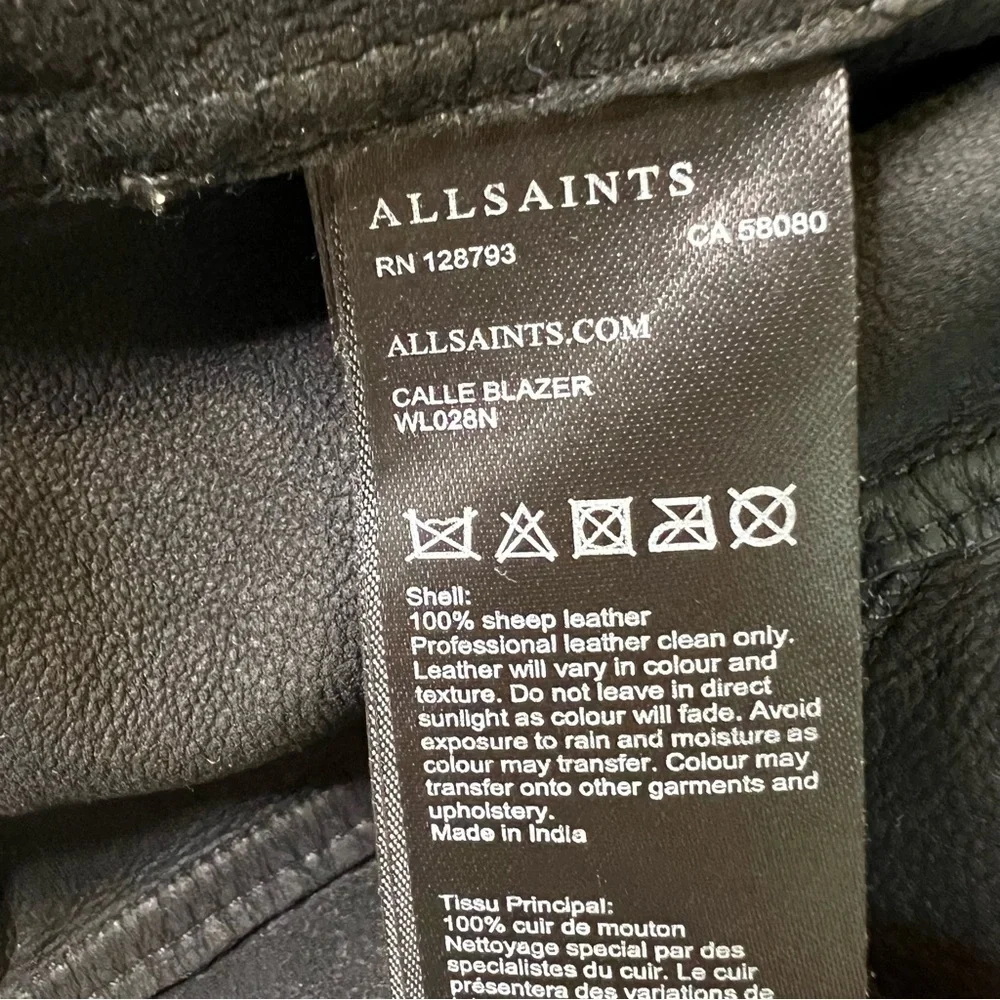 All Saints Calle Blazer Leather Jacket Black Size 00